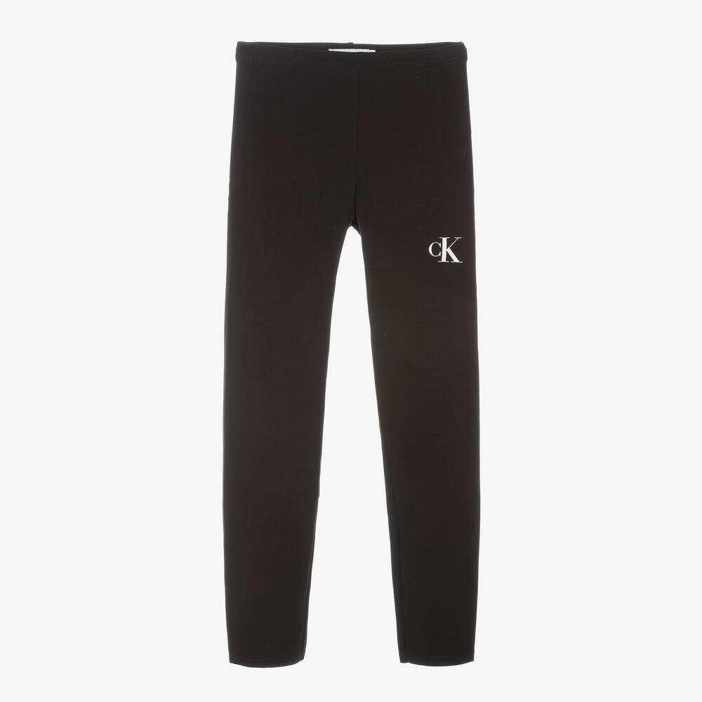 Calvin Klein - Teen Girls Black Cotton CK Leggings | Childrensalon