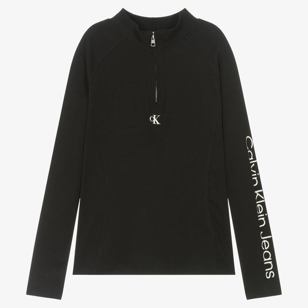 Calvin Klein - Haut noir en coton à col zippé ado | Childrensalon