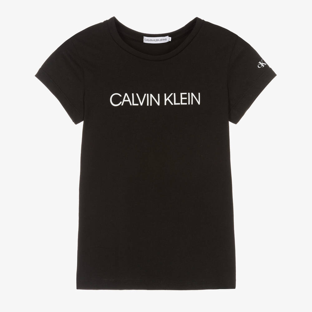 Calvin Klein Jeans-Teen Girls Black Cotton Logo T-Shirt | Childrensalon Outlet