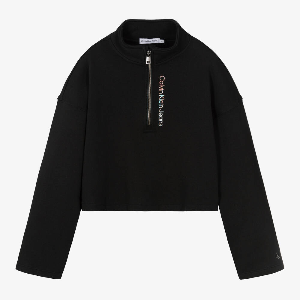 Calvin Klein Jeans - Haut noir zippé en coton ado fille | Childrensalon