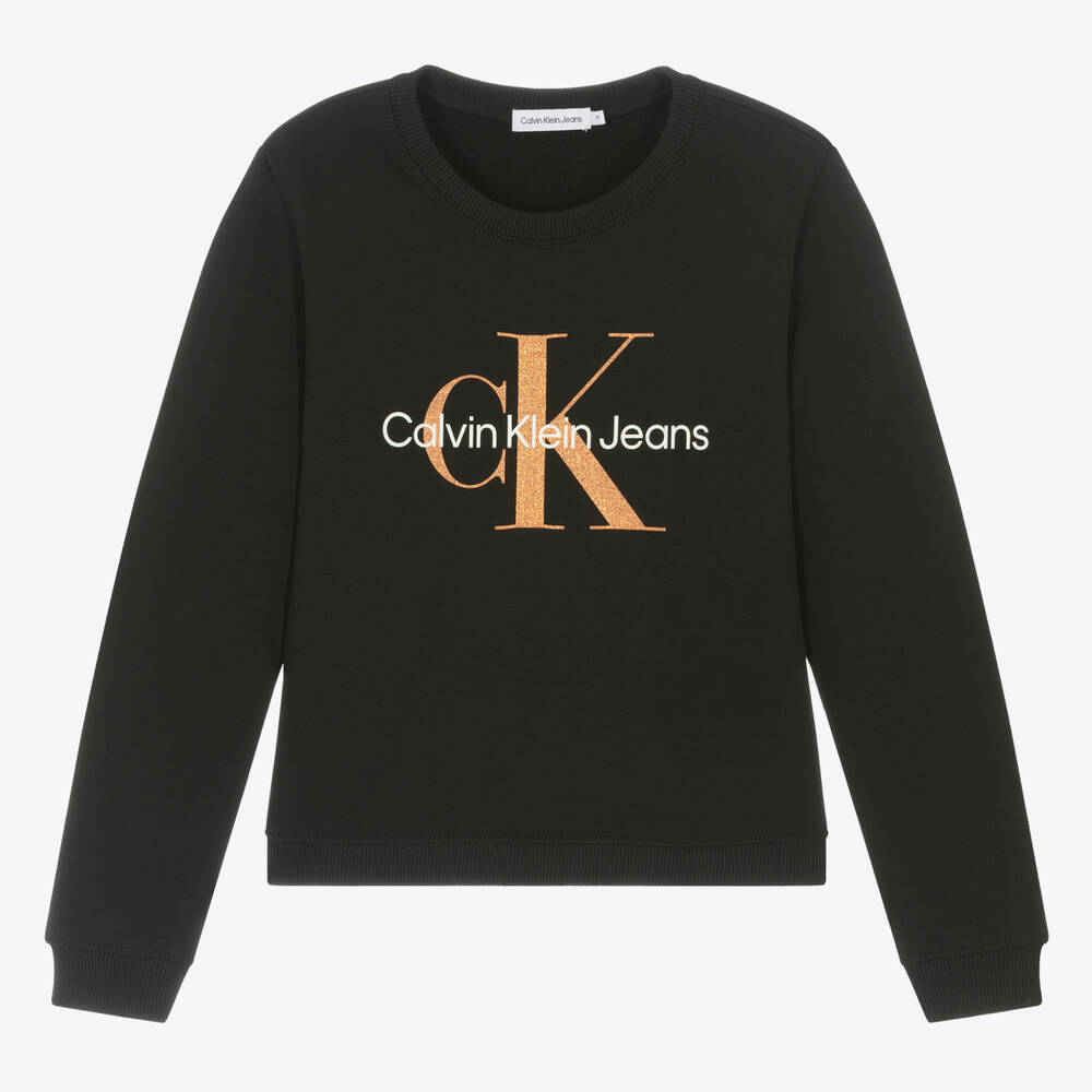 Calvin Klein - Sweat-shirt coton noir monogramme | Childrensalon