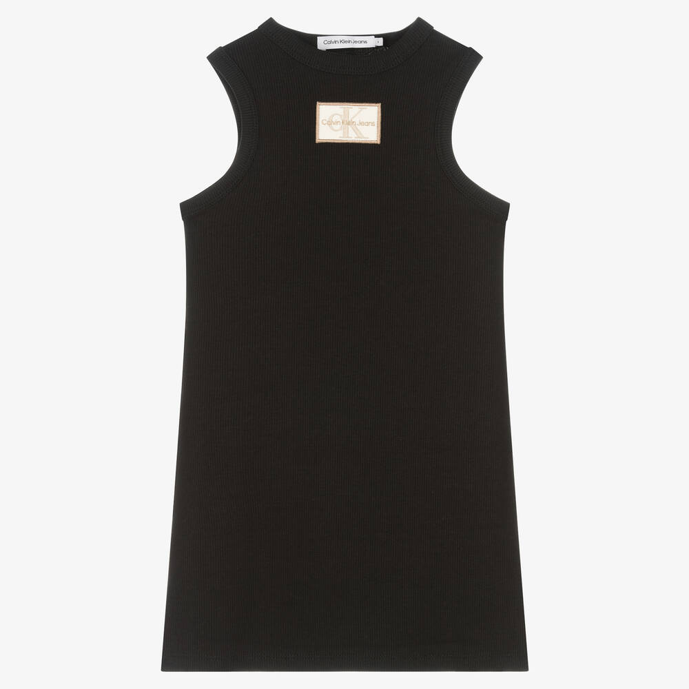 Calvin Klein Jeans - Teen Girls Black Cotton Ribbed Dress | Childrensalon