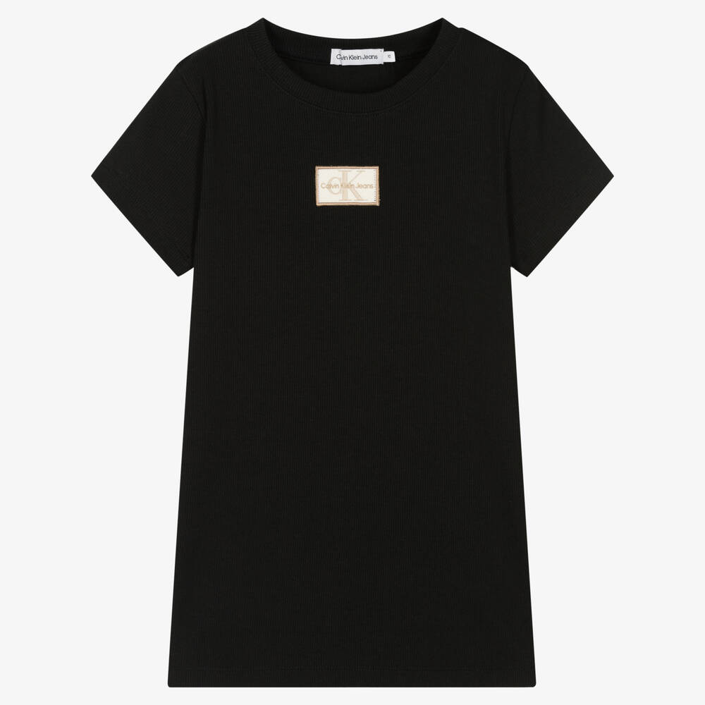 Calvin Klein Jeans - T-shirt noir côtelé en coton ado | Childrensalon
