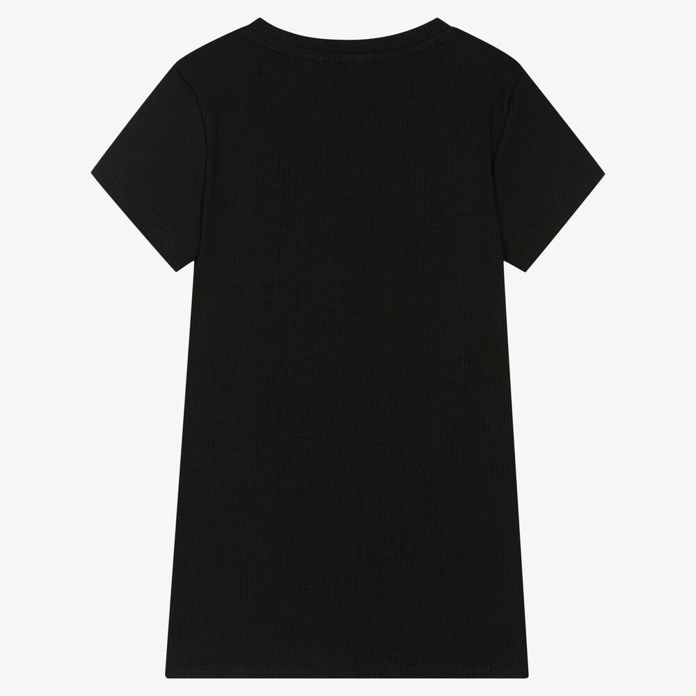 Calvin Klein Jeans-تيشيرت تينز بناتي قطن جيرسي مضلع لون أسود | Childrensalon Outlet