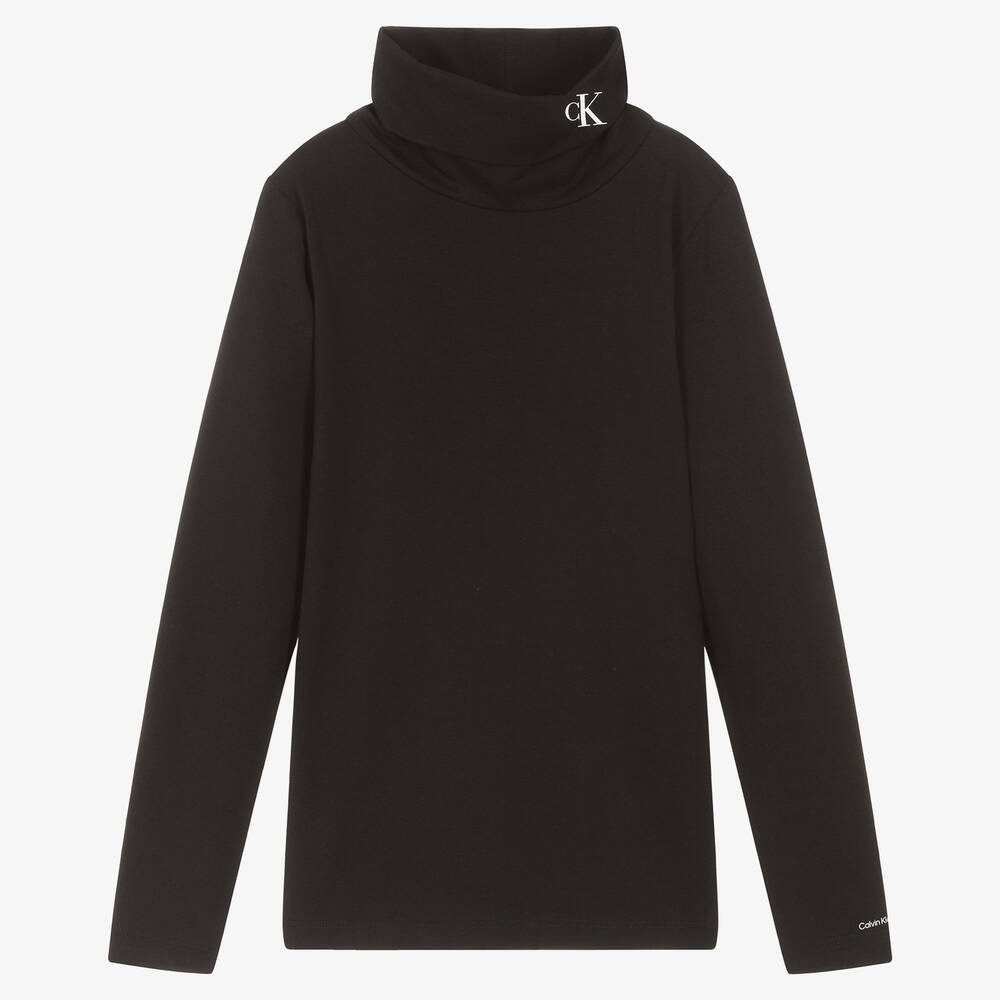 Calvin Klein - Haut noir en coton à col roulé ado fille | Childrensalon