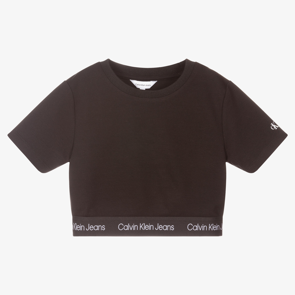 Calvin Klein Jeans - تيشيرت قصير تينز بناتي فيسكوز جيرسي لون أسود | Childrensalon