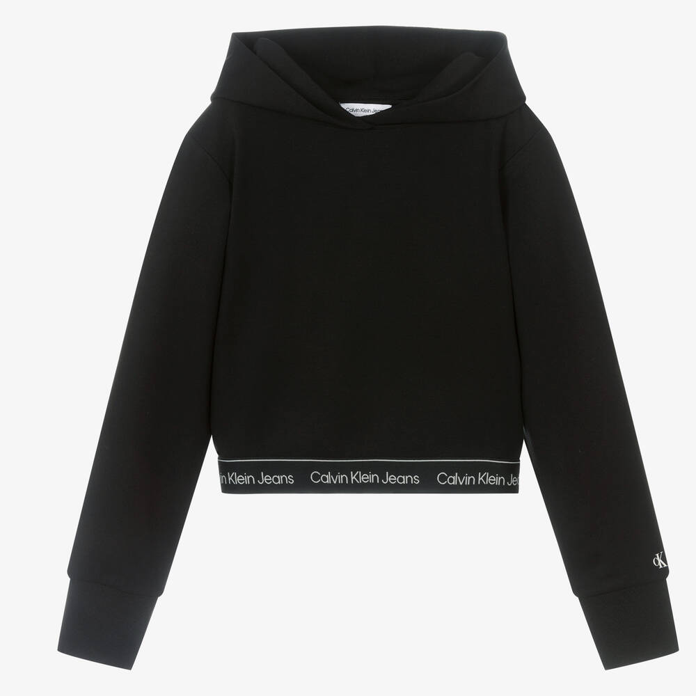 Calvin Klein Jeans - Haut court noir à capuche ado fille | Childrensalon