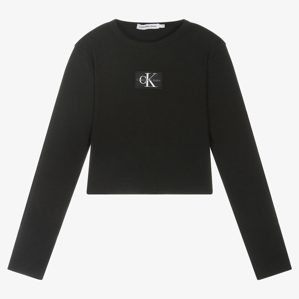 Calvin Klein Jeans-Teen Girls Black Cropped Top | Childrensalon Outlet