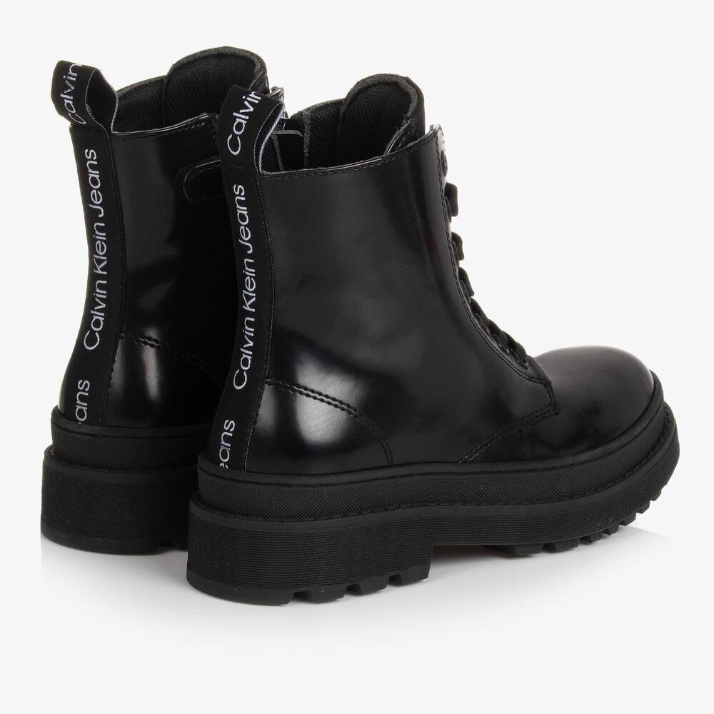 Calvin Klein Teen Girls Black Faux Leather Boots Childrensalon Outlet