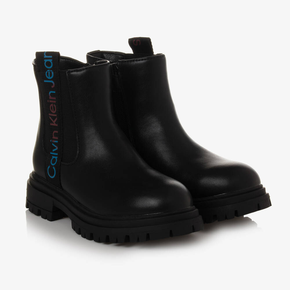 Calvin Klein - Bottines noires en simili cuir ado | Childrensalon