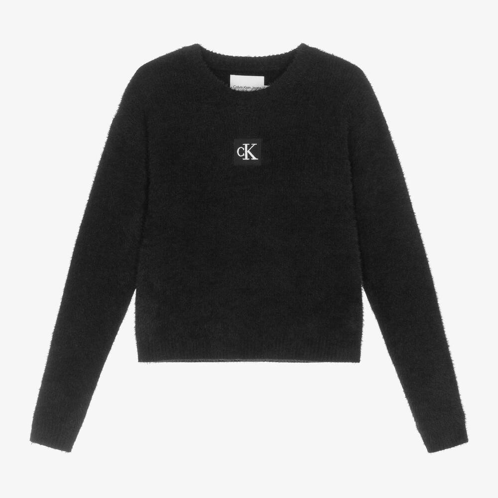 Calvin Klein - Teen Girls Black Fluffy Monogram Sweater  | Childrensalon
