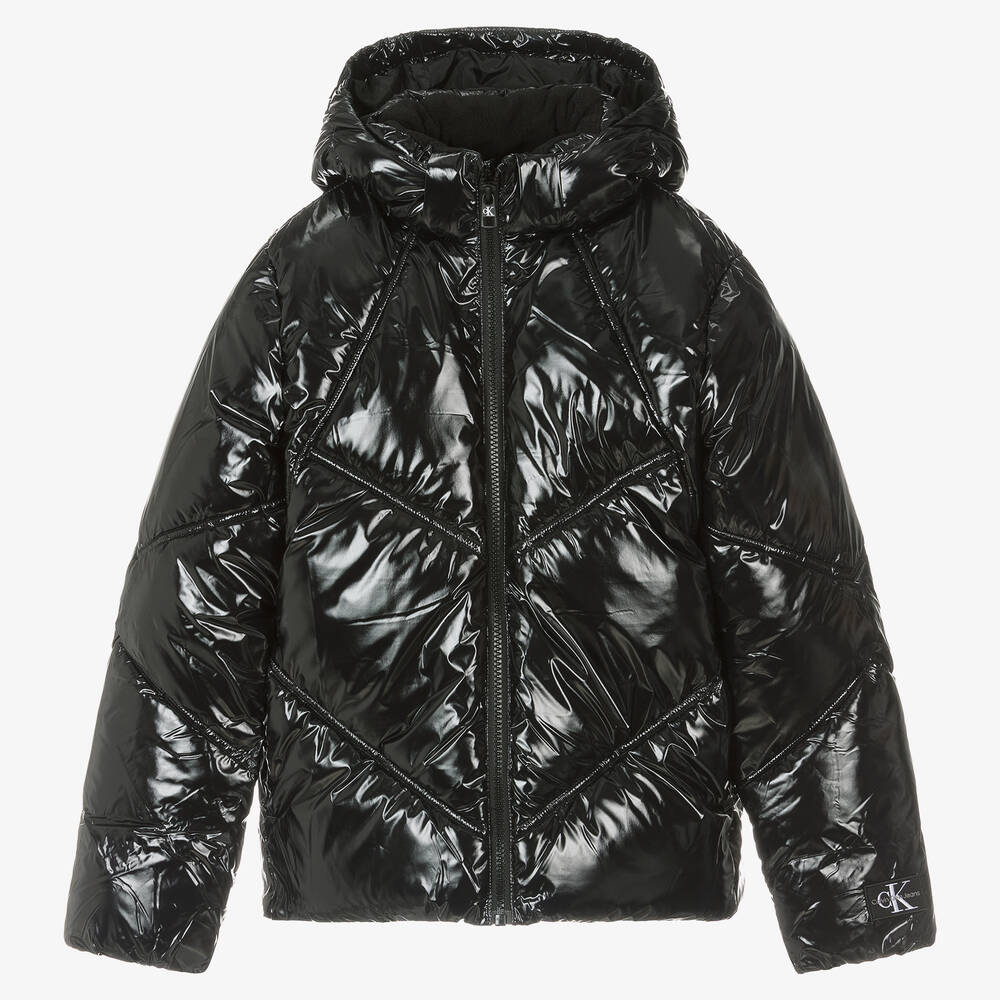 Calvin Klein - Doudoune noire brillante ado fille | Childrensalon