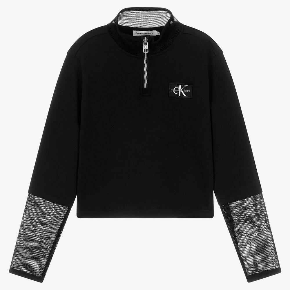 Calvin Klein Jeans - Teen Girls Black Half-Zip Sweatshirt | Childrensalon