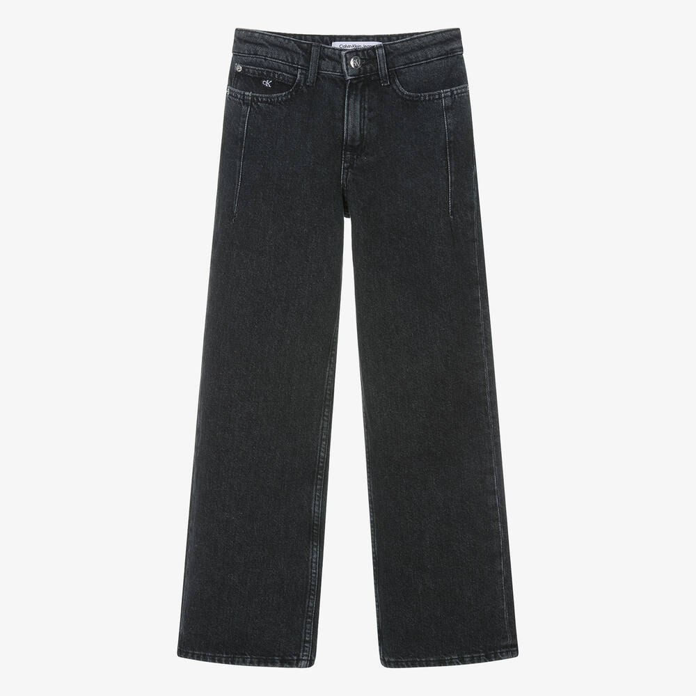 Calvin Klein-Teen Girls Black High Waist Wide Leg Jeans | Childrensalon Outlet