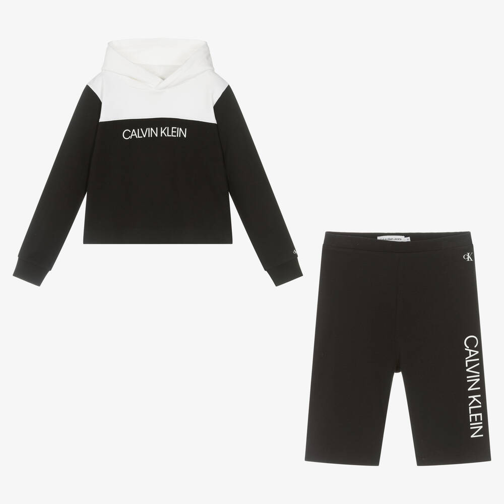 Calvin Klein Jeans Teen Girls Black Hoodie Shorts Set Childrensalon Outlet
