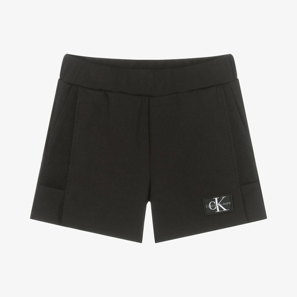 Calvin Klein Jeans-شورت تينز بناتي قطن جيرسي لون أسود | Childrensalon Outlet