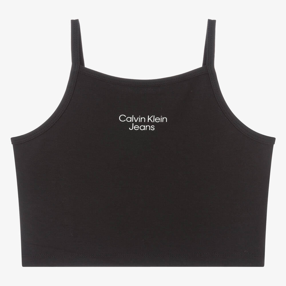Calvin Klein Jeans-Teen Girls Black Logo Crop Top | Childrensalon Outlet