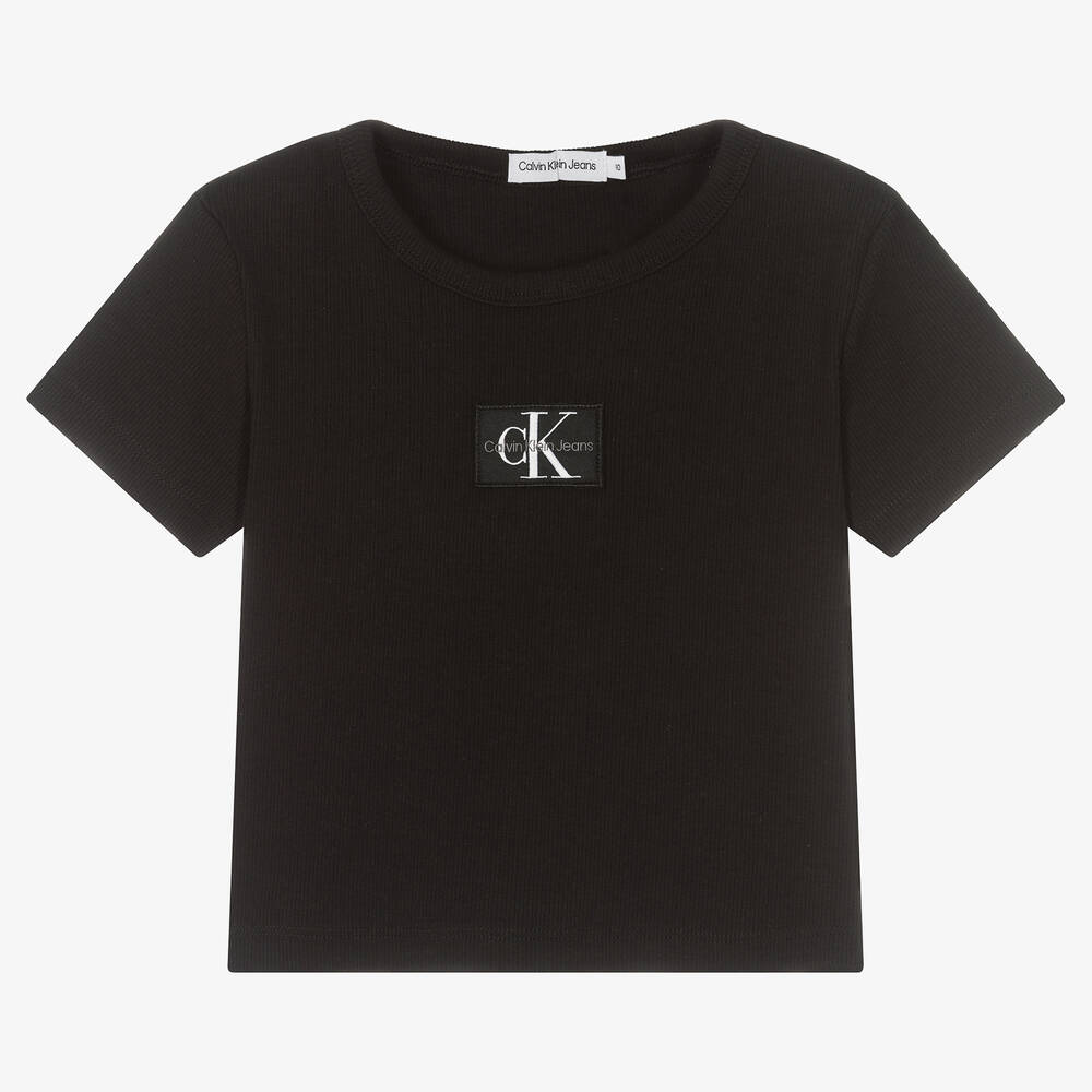 Calvin Klein Jeans - Teen Girls Black Logo T-Shirt | Childrensalon