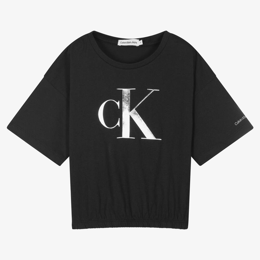Calvin Klein Jeans - تيشيرت تينز بناتي قطن لون أسود | Childrensalon