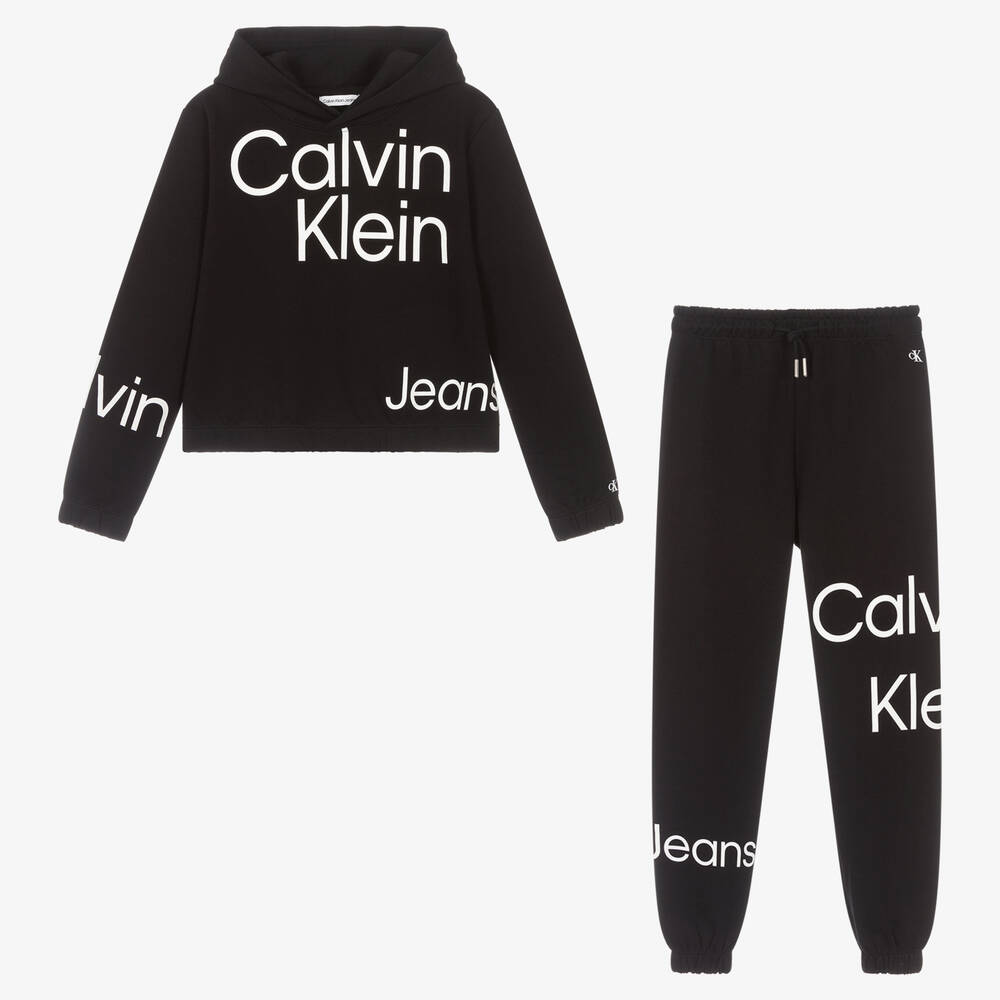 Calvin Klein Jeans - Teen Girls Black Logo Tracksuit | Childrensalon