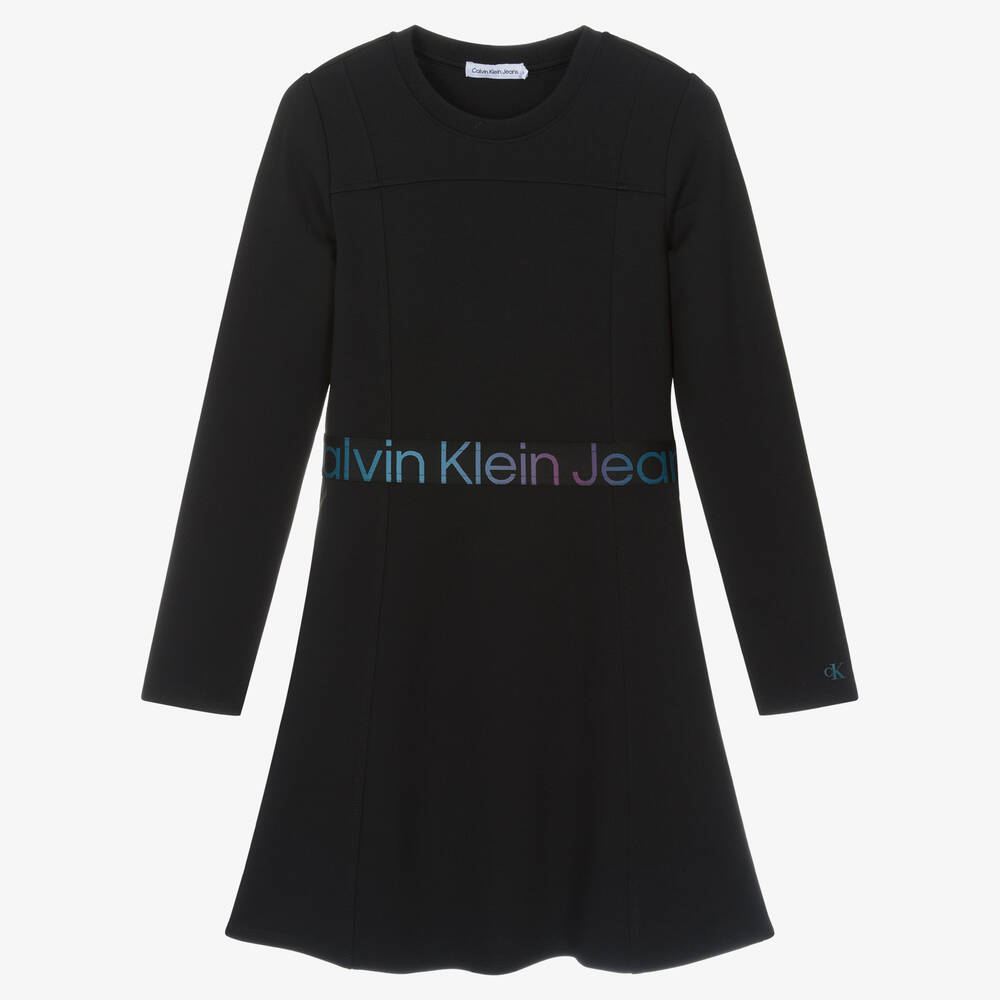 Calvin Klein - فستان ميلانو جيرسي لون أسود تينز بناتي | Childrensalon