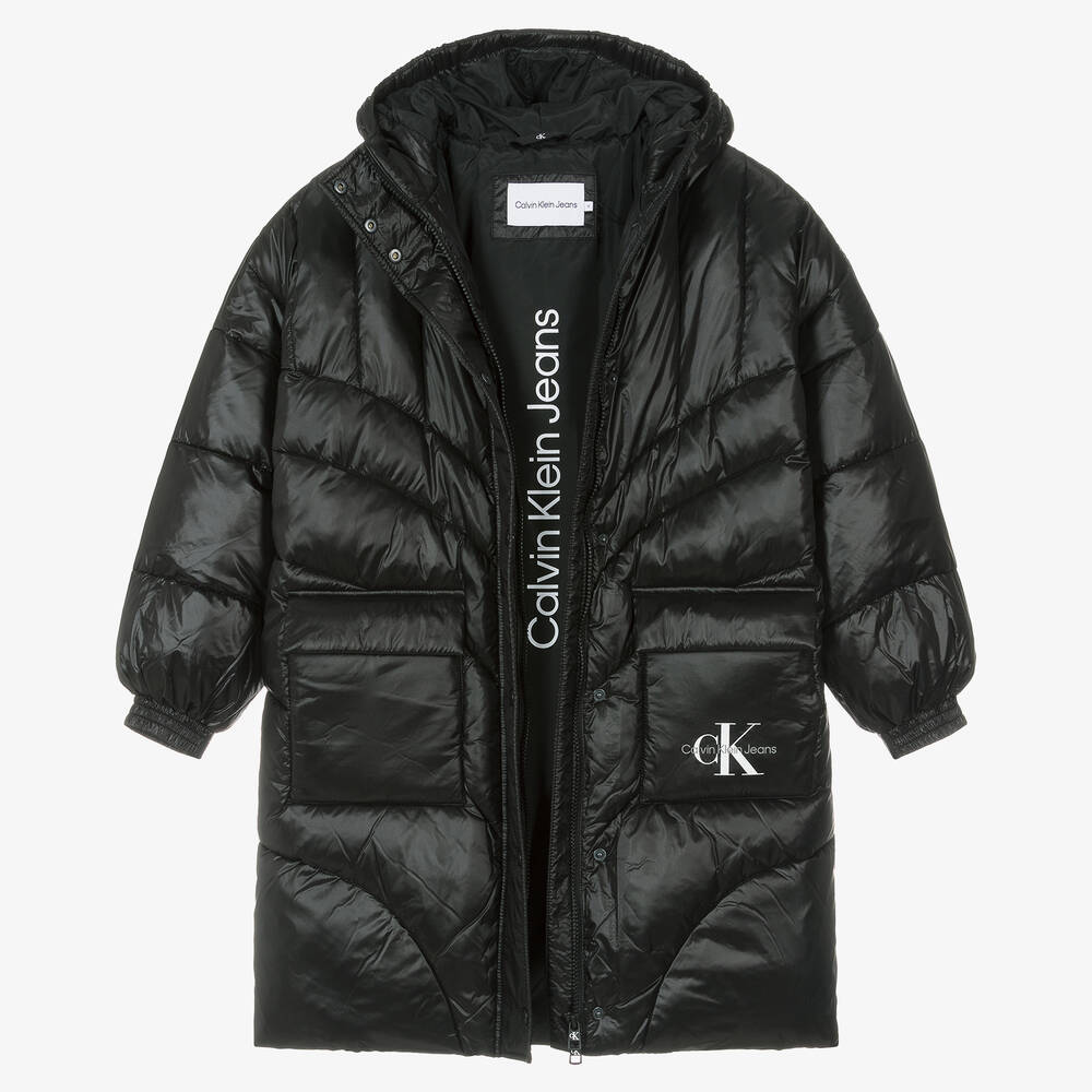 Calvin Klein Teen Girls Black Monogram Puffer Coat