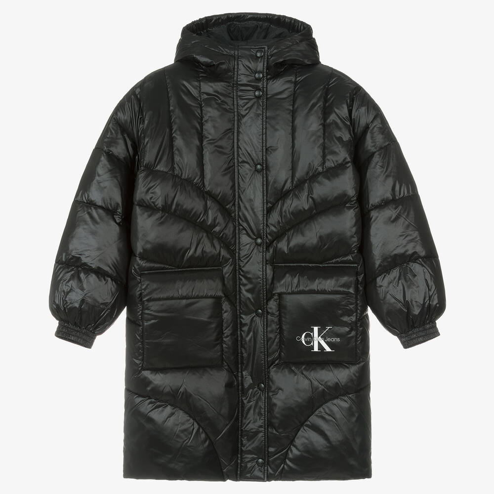 Calvin Klein - معطف بافر بطبعة مونوغرام لون أسود تينز بناتي | Childrensalon