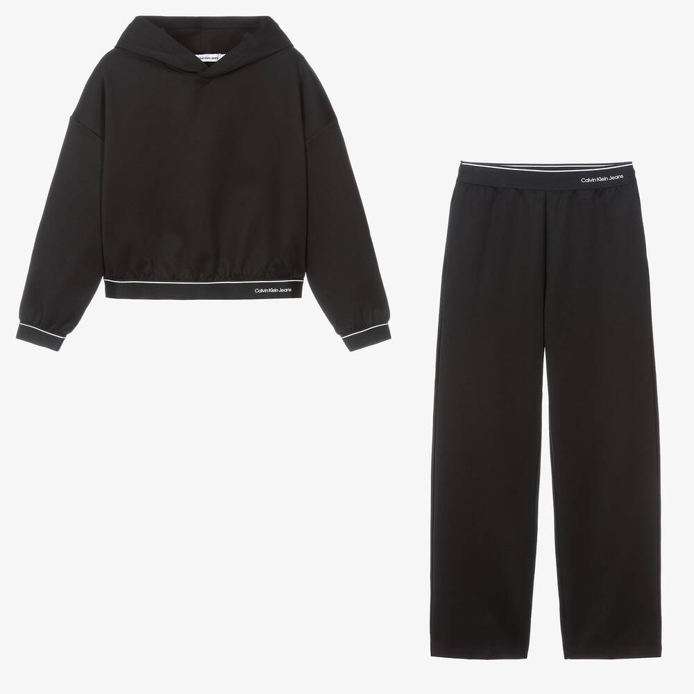 Calvin Klein-Teen Girls Black Shiny Tracksuit | Childrensalon Outlet