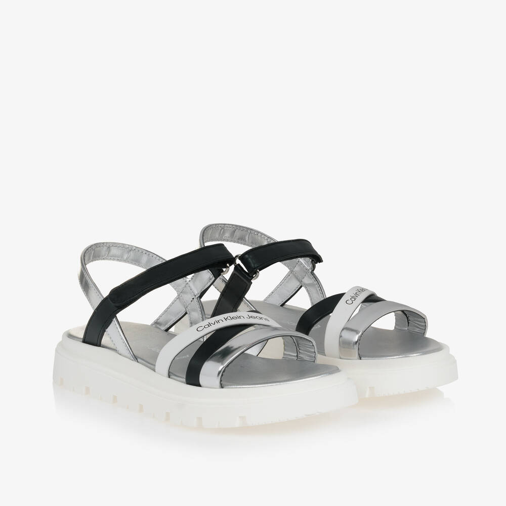 Calvin Klein-Teen Girls Black & Silver Sandals | Childrensalon Outlet