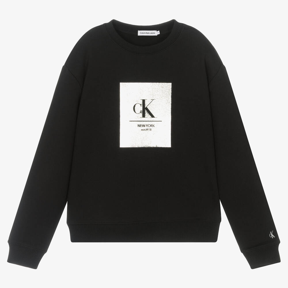 Calvin Klein Jeans - سويتشيرت تينز بناتي قطن لون أسود | Childrensalon