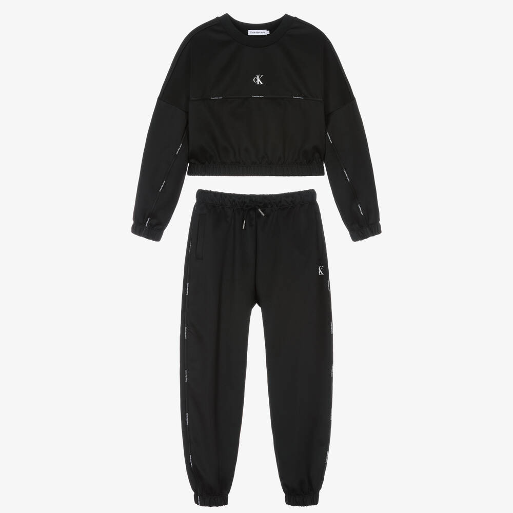 Calvin Klein - بدلة رياضية جيرسي لون أسود للمراهقات | Childrensalon