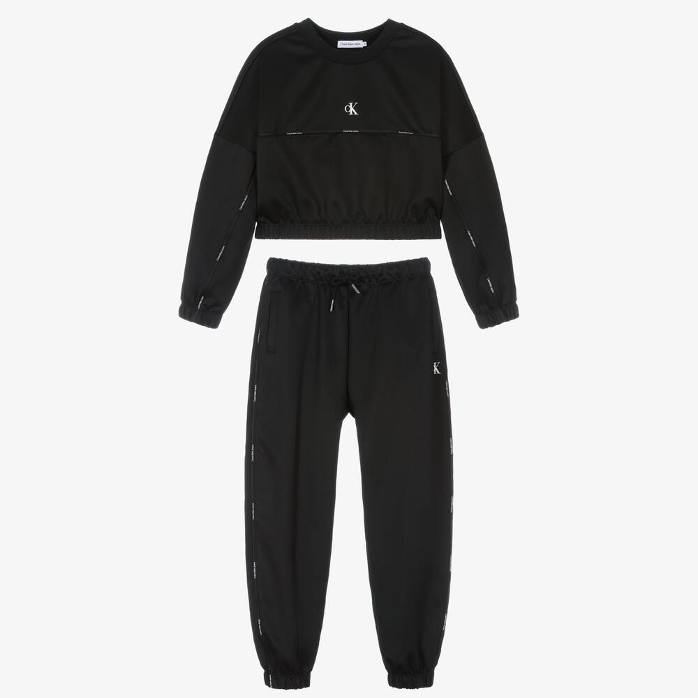 Calvin Klein - Teen Girls Black Tape Tracksuit | Childrensalon