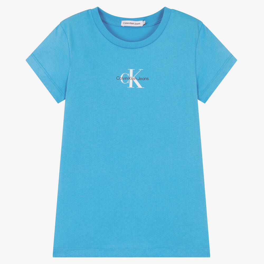 Calvin Klein Jeans - Teen Girls Blue Cotton Logo T-Shirt | Childrensalon