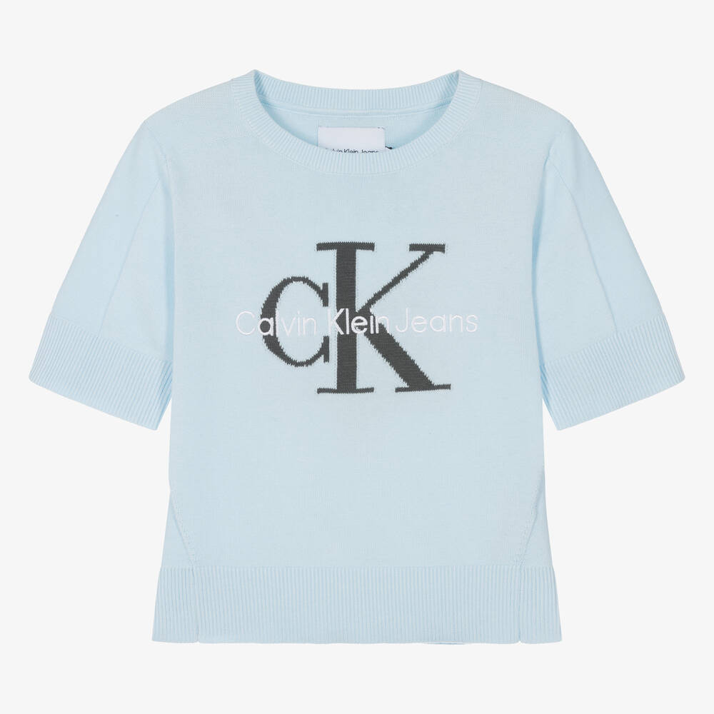 Calvin Klein-Голубой хлопковый свитер с монограммой для девочек | Childrensalon Outlet