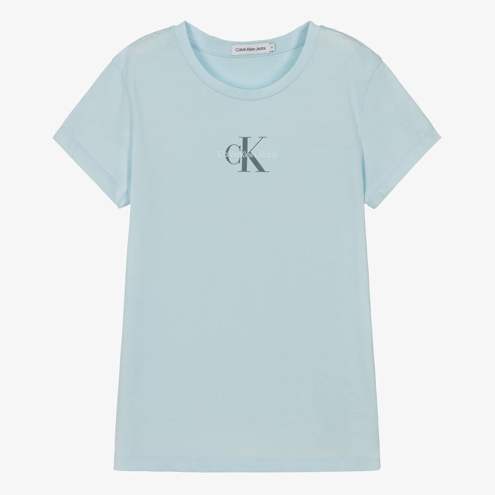 Calvin Klein-تيشيرت بطبعة مونوغرام تينز بناتي قطن لون أزرق | Childrensalon Outlet