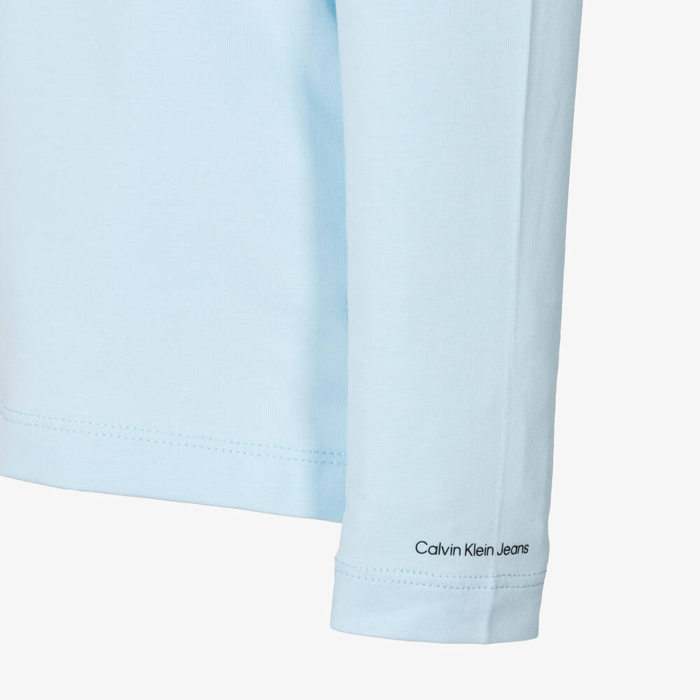Calvin Klein-Teen Girls Blue Cotton Roll Neck Top | Childrensalon Outlet
