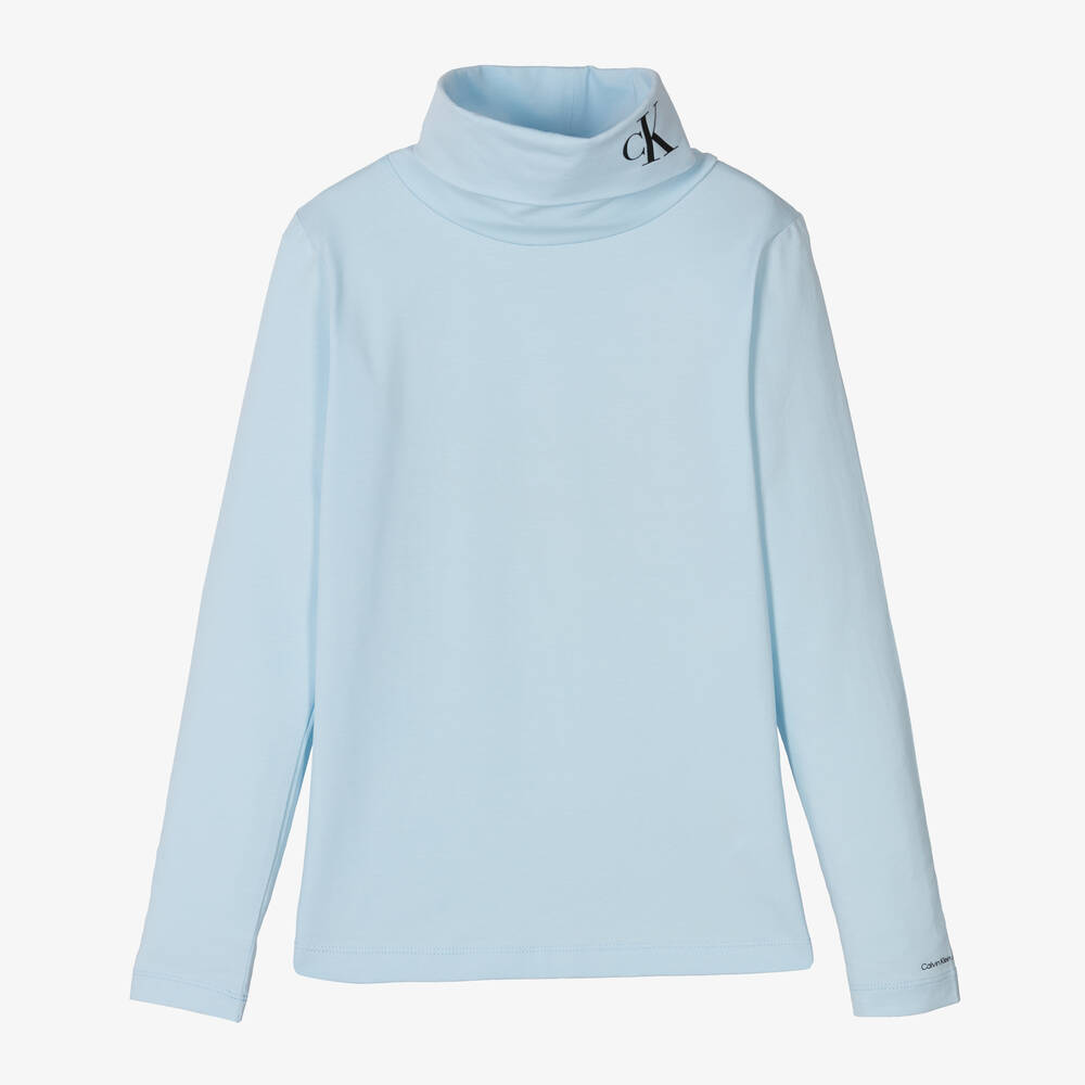Calvin Klein-Teen Girls Blue Cotton Roll Neck Top | Childrensalon Outlet