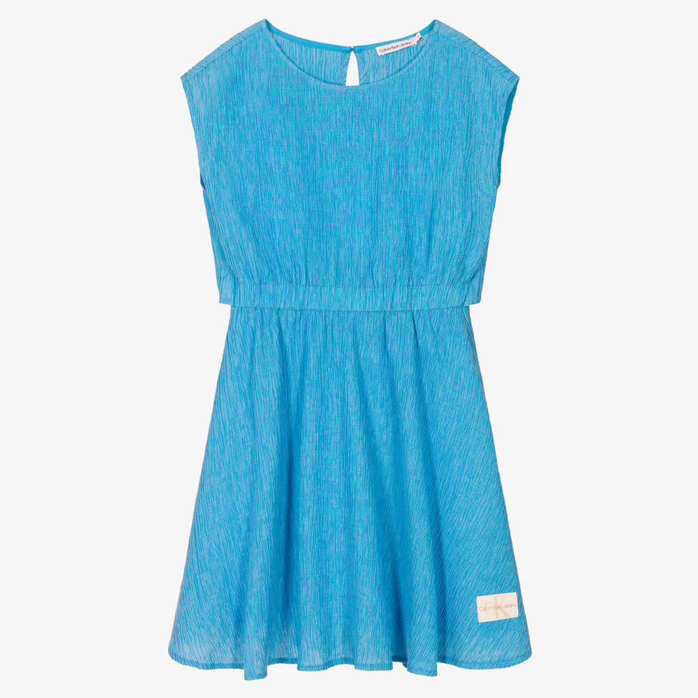 Calvin Klein Jeans - Teen Girls Blue Crinkle Midi Dress | Childrensalon