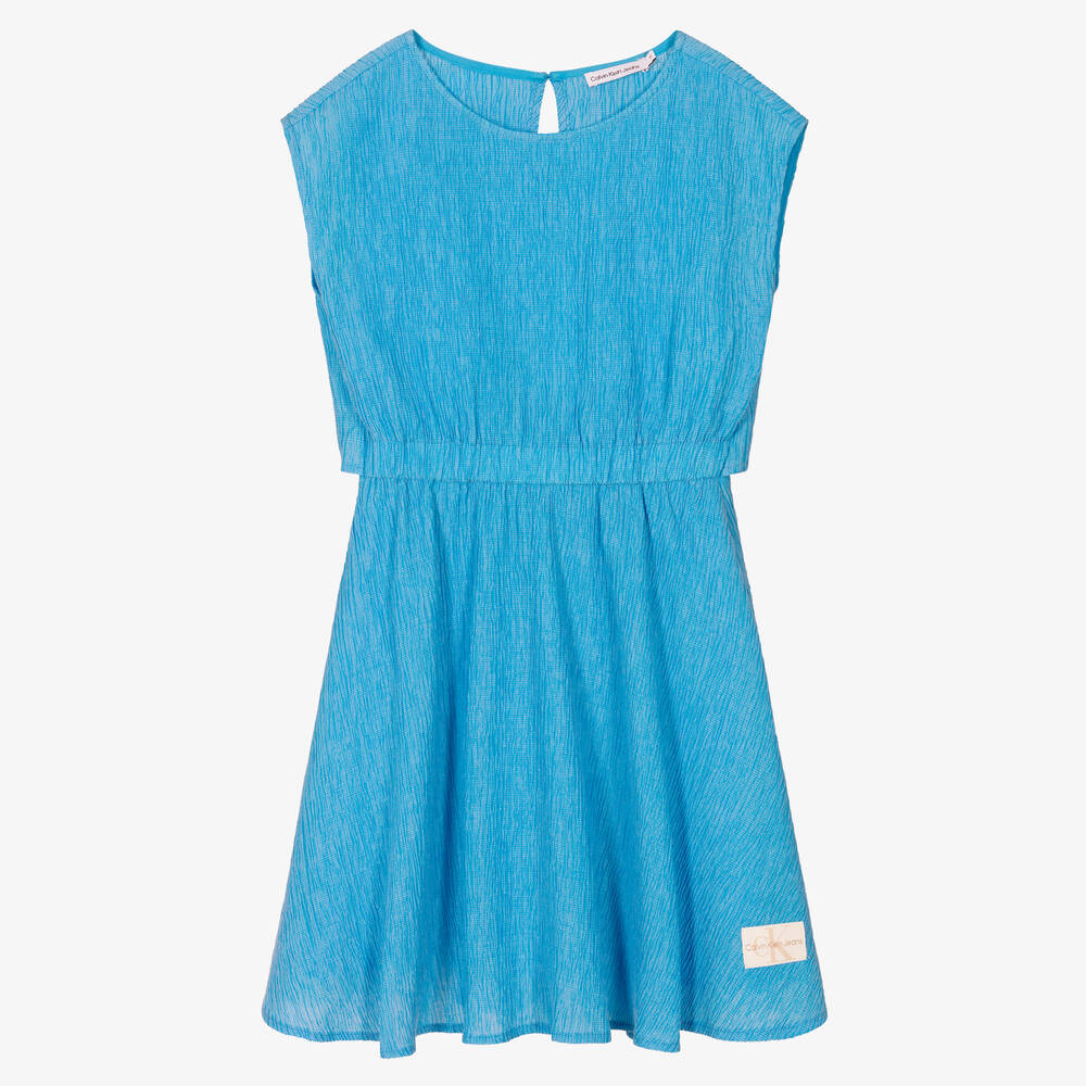 Calvin Klein Jeans - Robe mi-longue plissée bleue ado | Childrensalon