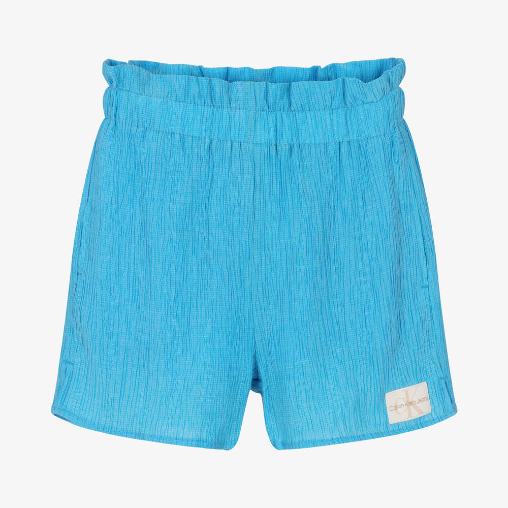 Calvin Klein Jeans-Teen Girls Blue Crinkle Paperbag Shorts | Childrensalon Outlet