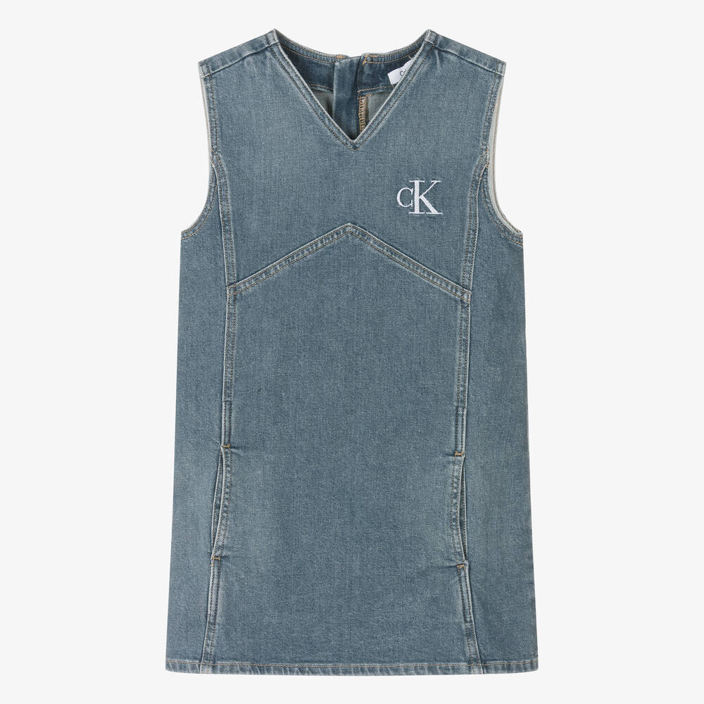 Calvin Klein - Teen Girls Blue Denim Pinafore Dress | Childrensalon