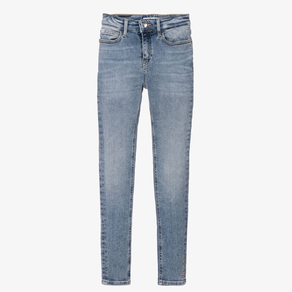 Calvin Klein Jeans - جينز سكيني تينز بناتي قطن دنيم لون أزرق | Childrensalon