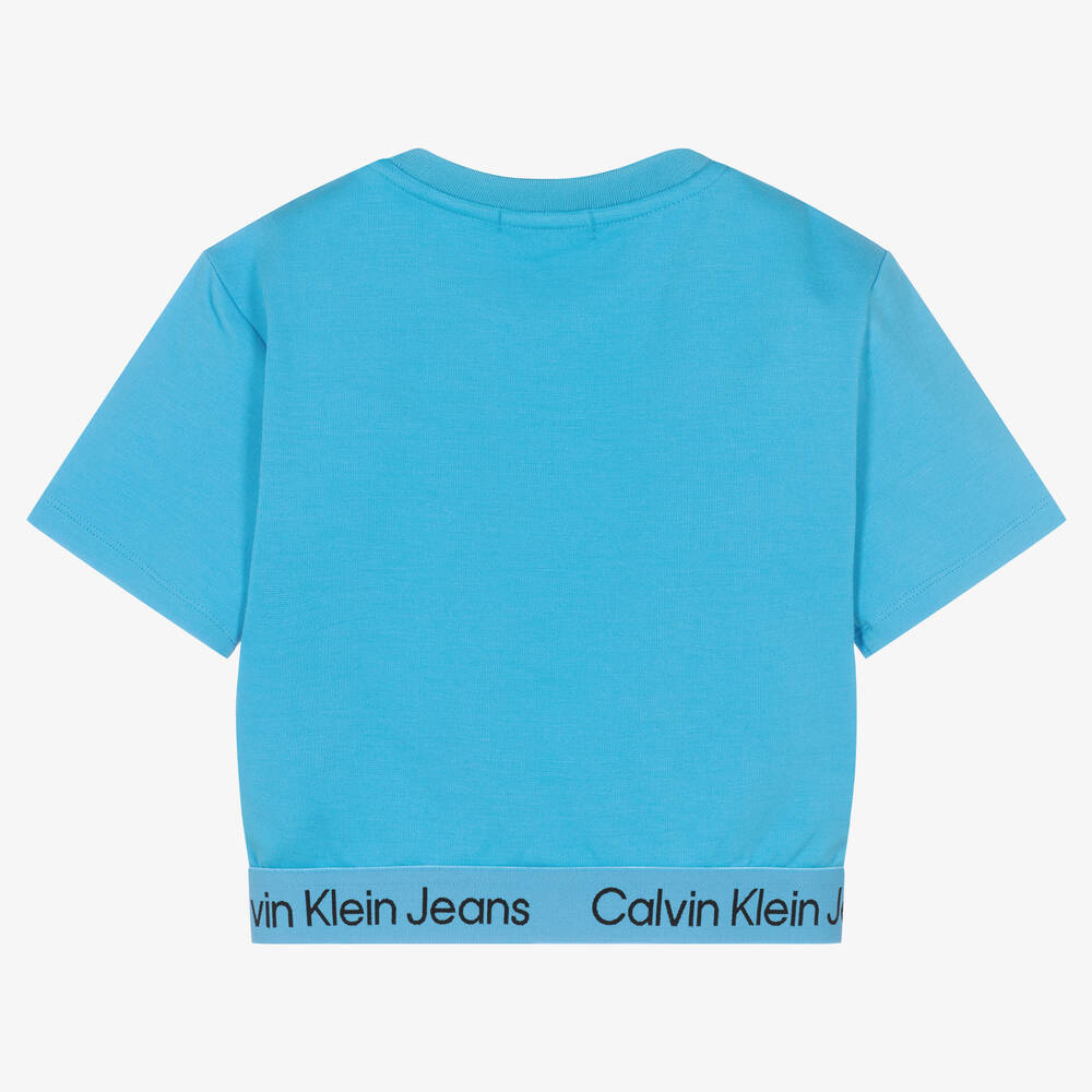 كالفين كلاين Jeans-تيشيرت قصير تينز بناتي فيسكوز جيرسي لون أزرق | Childrensalon Outlet