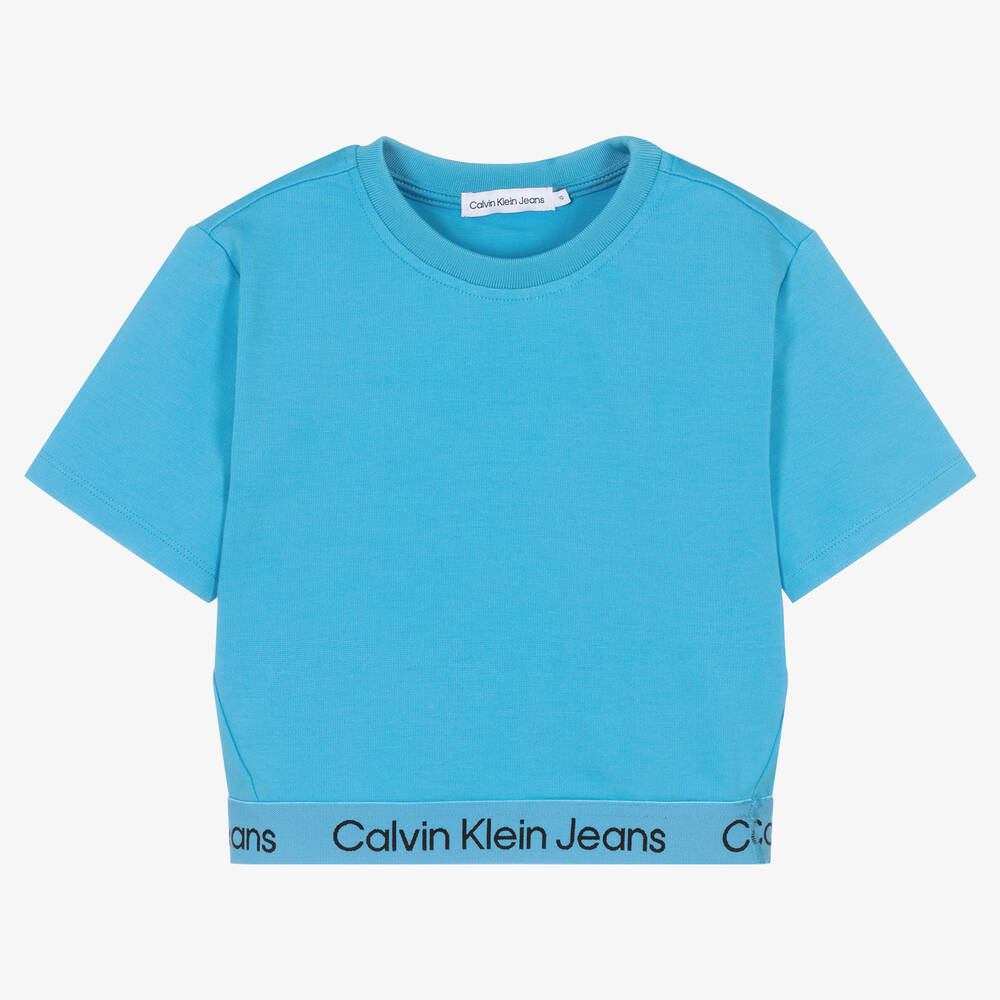 Calvin Klein Jeans-Teen Girls Blue Logo Tape T-Shirt | Childrensalon Outlet