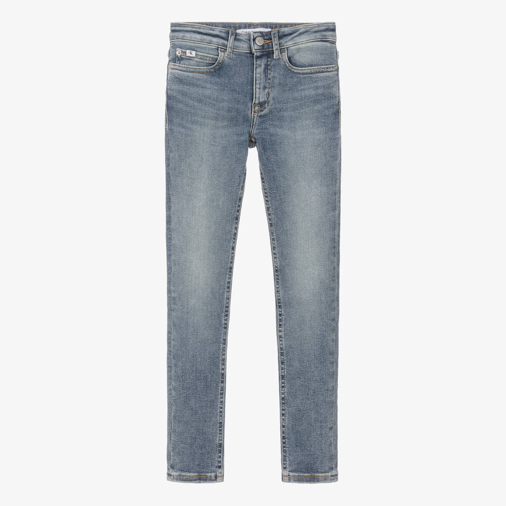 Calvin Klein-Teen Girls Blue Mid Rise Skinny CK Jeans | Childrensalon Outlet
