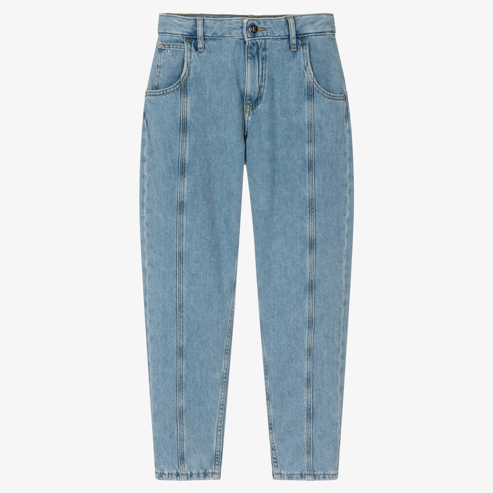 Calvin Klein Jeans - جينز تينز بناتي قطن دنيم لون أزرق فاتح  | Childrensalon