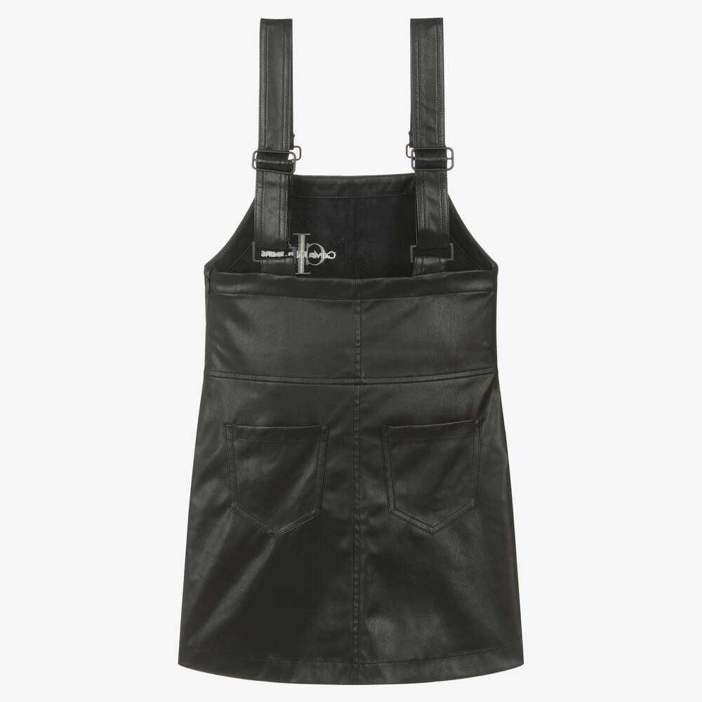 Faux leather dungaree dress top