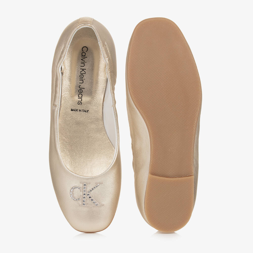 Calvin Klein-Teen Girls Gold Leather Ballerina Pumps | Childrensalon Outlet