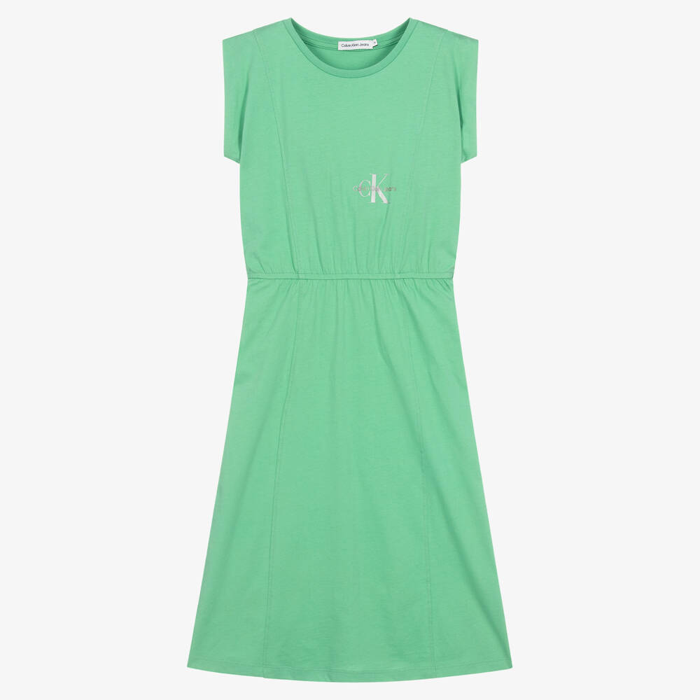 Calvin Klein Jeans - Teen Girls Green Cotton Jersey Midi Dress | Childrensalon