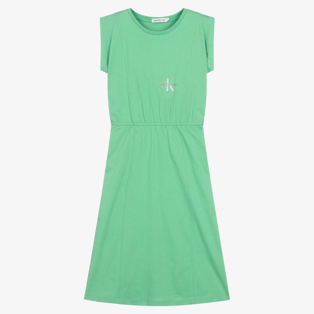 Calvin Klein Jeans - Robe mi-longue jersey de coton vert | Childrensalon